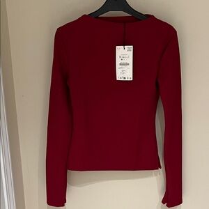 Zara Brick Red Long Sleeve Top in size Small